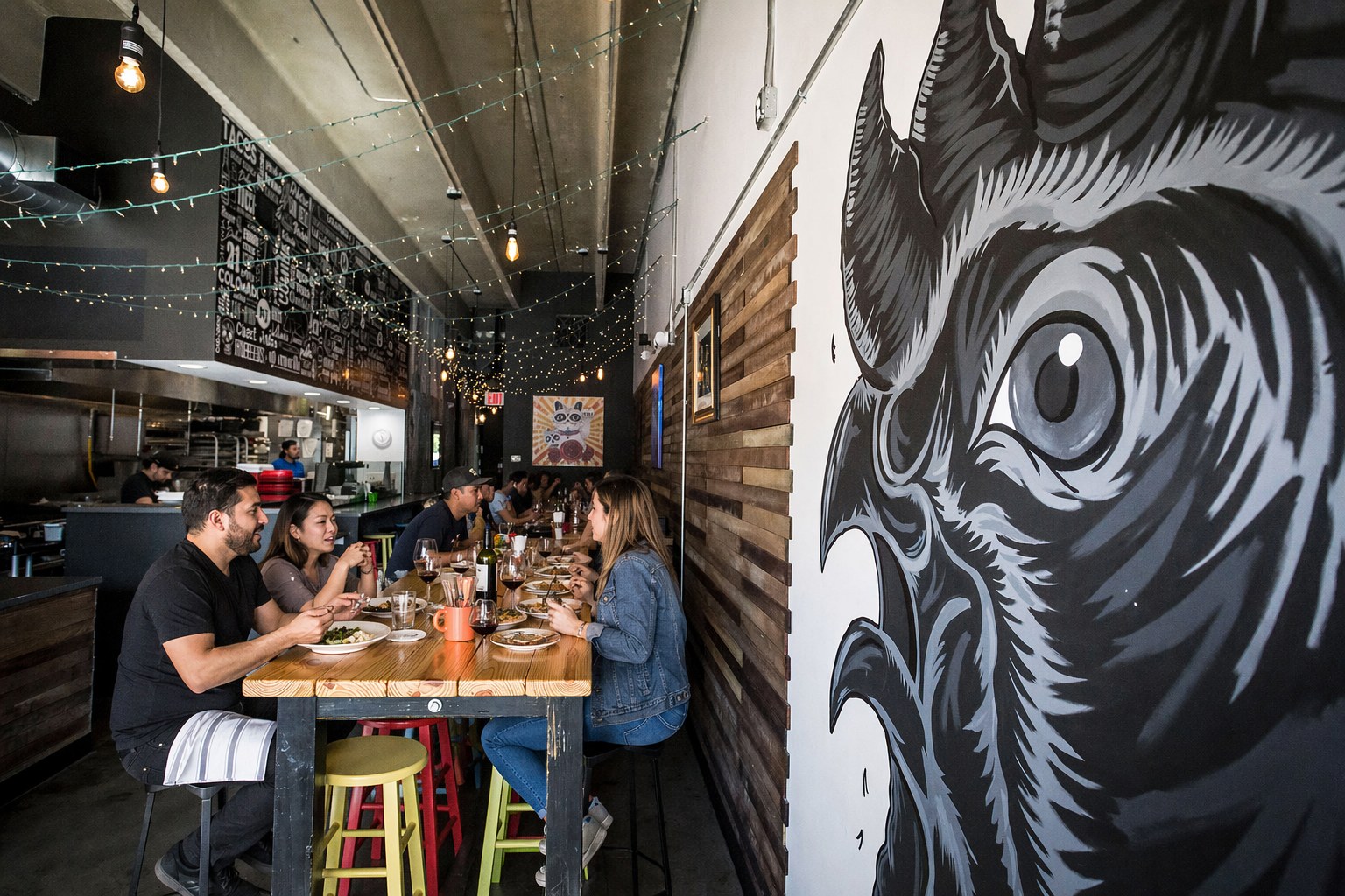 Black Rooster Taqueria — house-made tortilla tacos in industrial Mills 50 space